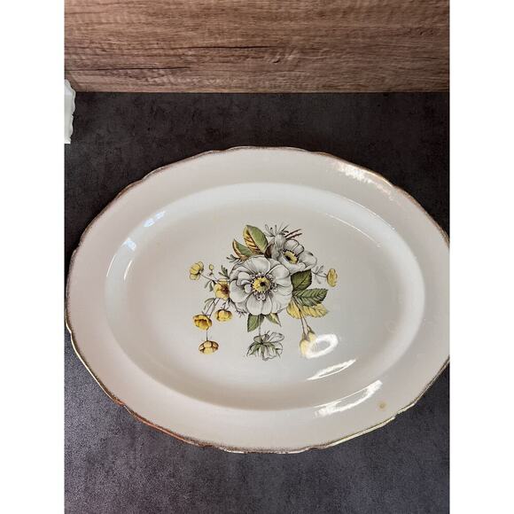 Vtg Canonsburg The Hallmark Magnolia Pattern 22 Kt. Oval Platter Serving Dish - Picture 1 of 11